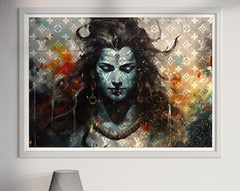 Lord Shiva Wall Art Printed Posters LV Grunge: Hindu Home Decor, Printed Wall Art, LV Contemporary Art Hindu God, A5 - A0 Size Poster Prints