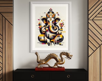 Stampa artistica geometrica di Ganesh – Dio indù astratto, regalo di inaugurazione della casa