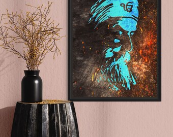 Guru Nanak Dev Ji Art Print, Rustic Sikh Home Decor, A2 Poster