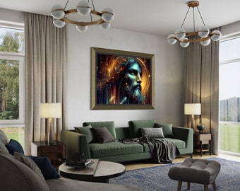 Lord Jesus Symbolism Art: Dark Metallic Neon Christian Print