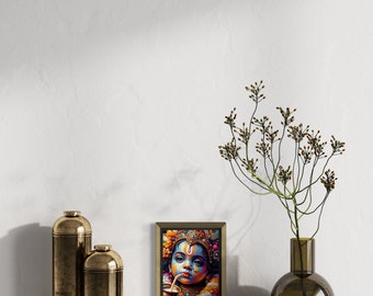 Baby Krishna Neon Art Print – Hindu God, Indian Decor