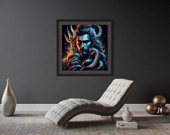 Neon Shiva Poster: Hindu God Art, Expressionism Print