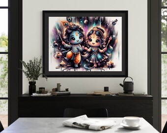 Krishna Radha Art Print – Neon Indian Art for Children's Room