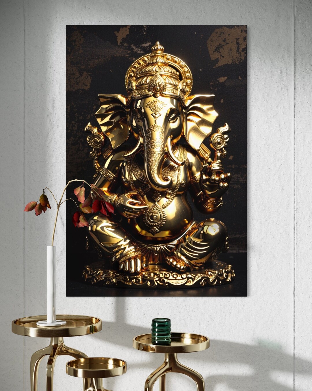 Lord Ganesh Wall Art Print Gold: Art Prints for Spiritual Home Decor ...