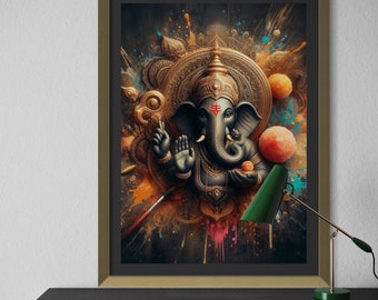 Stampa artistica da parete di Ganesh – Presenza divina, decorazione per la casa del dio indù