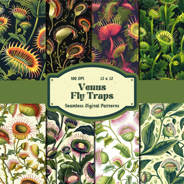 Venus Fly Trap, Succulents, Houseplants, Plant lover, Plants, Crafts, DIY, Printable, Trending, Instant Download, Digital Seamless Pattern