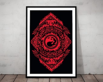 May include: Red and black graphic print of a stylized flame design with the words "Chaotic - Impulsive - Spontaneous" and "Passionate - Volatile - Destructive" around the center.