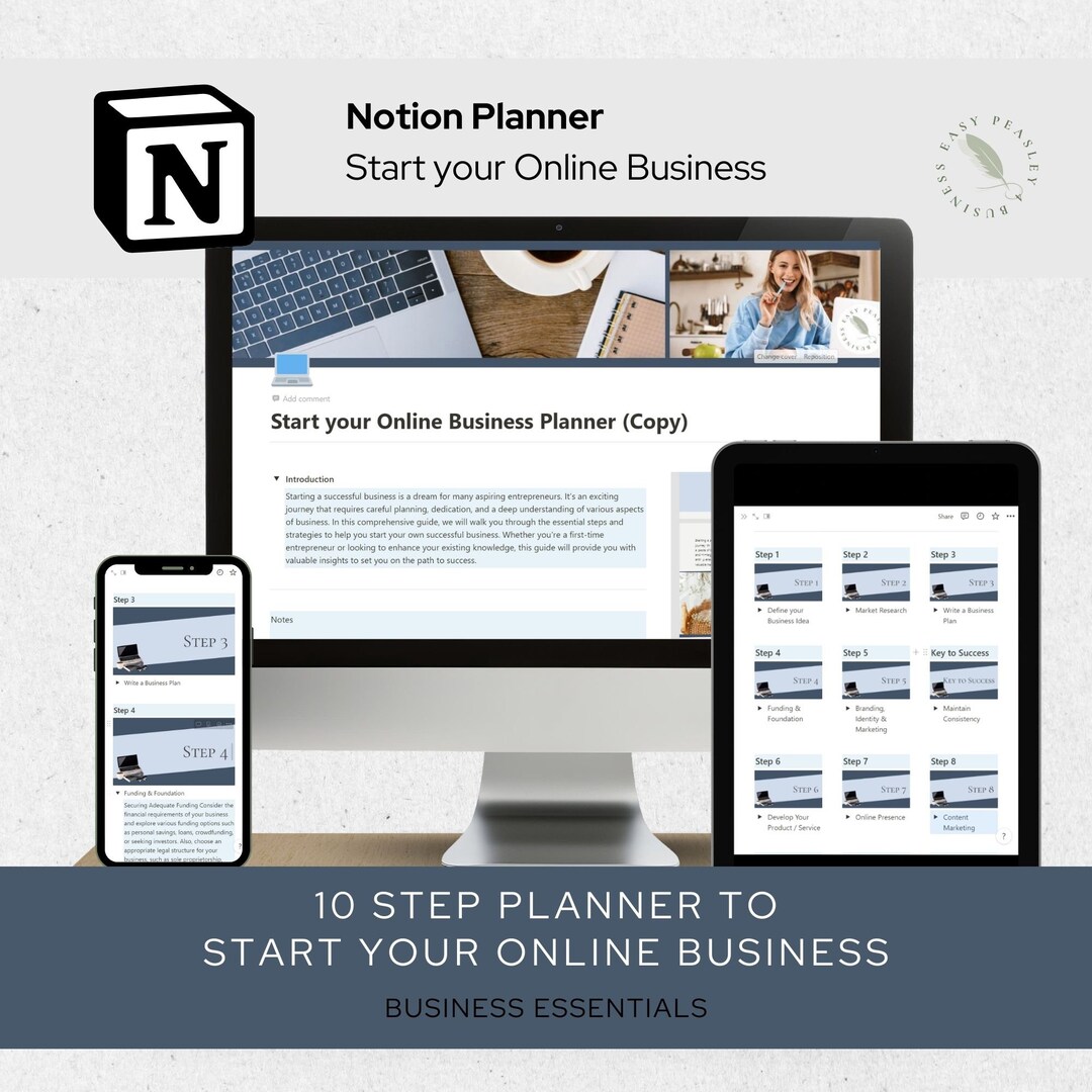 Notion Business Planner Template Blue Start Your Online Business All in ...