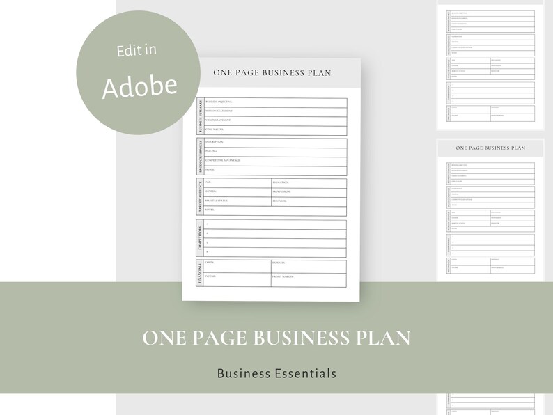 Simple One Page Business Plan Template Starting a Business Business ...
