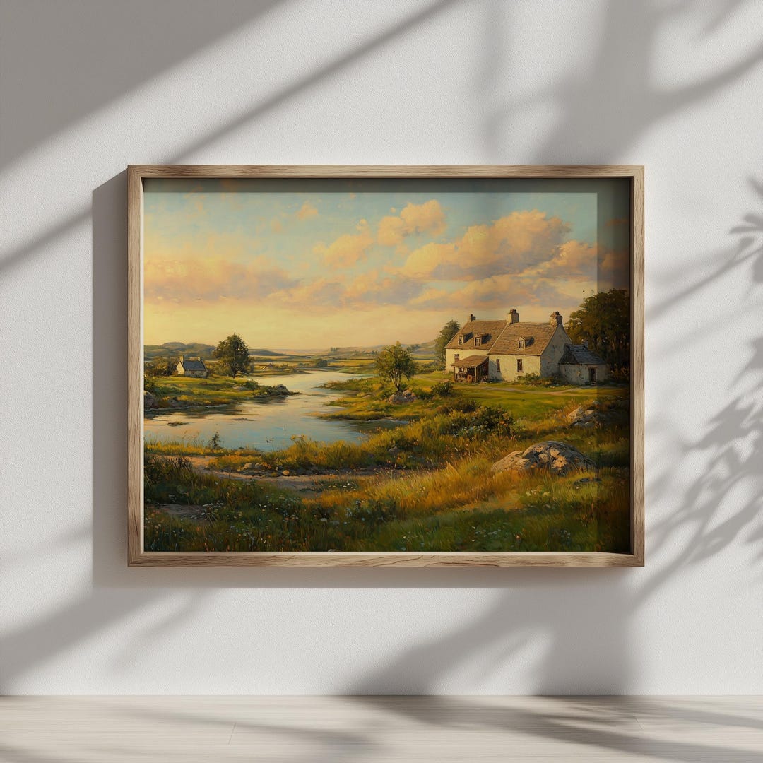 Rustic Irish Background Rustic Irish Cottage Printable Landscape - Tranquil Summer Scene ...