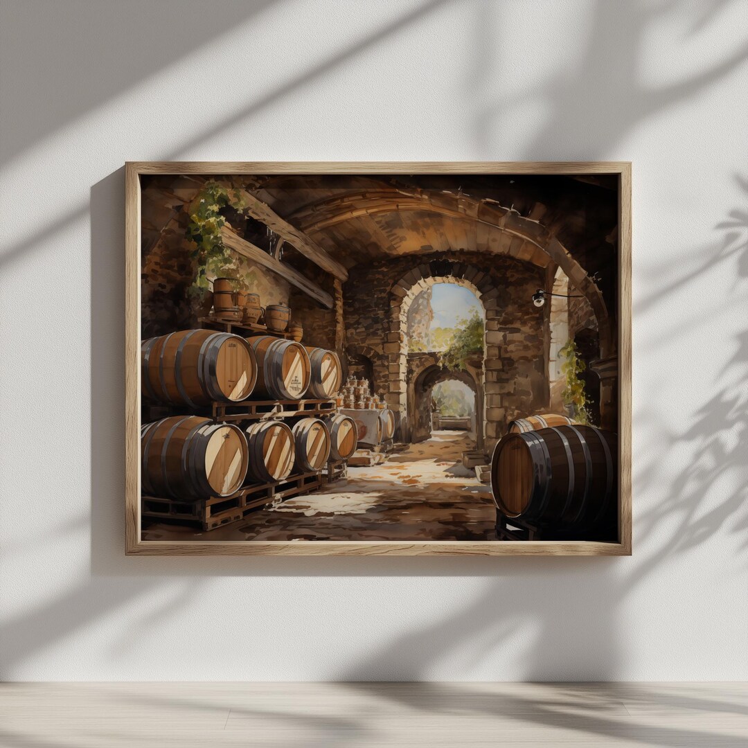 Rustic Winery Cellar Printable Wall Art - Romantic Wine Barrels, Cozy ...