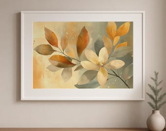 Neutral Watercolor Abstract Botanical Print - Cozy Rustic Farmhouse Flower, Muted Greenery Decor, Printable Art Download, Earthy Tones 43