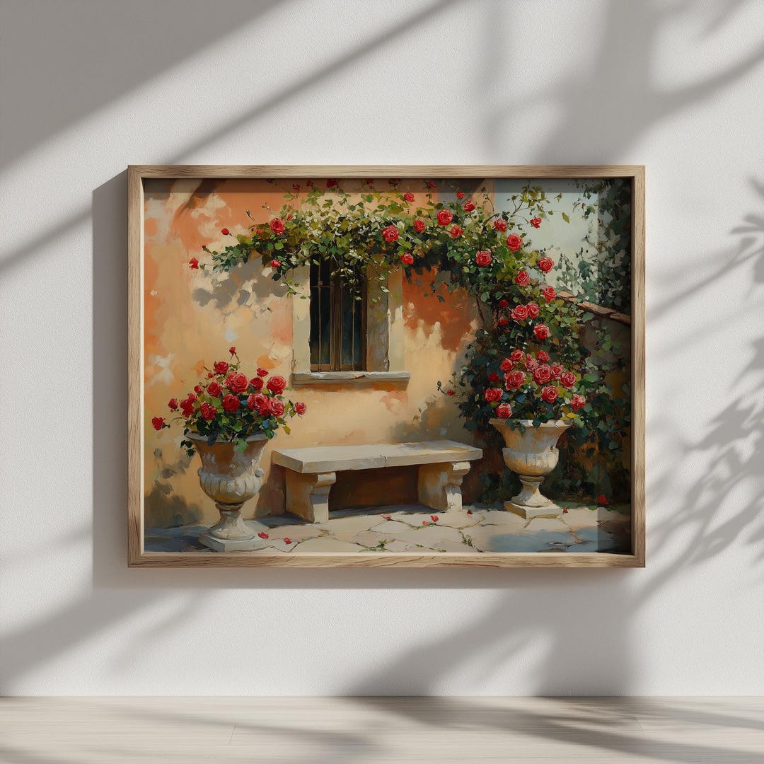 Romantic Italian Garden Wall Art - Cozy Cottagecore Painting ...