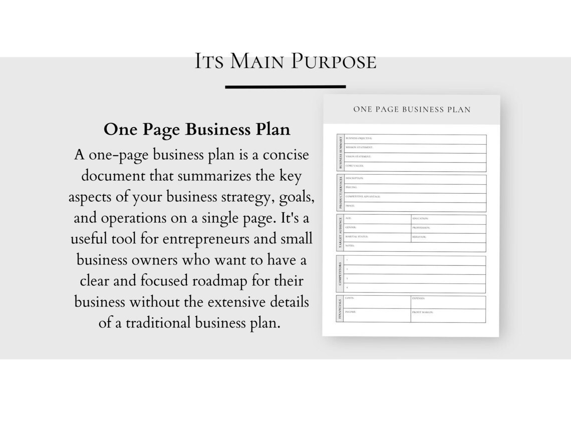 Simple One Page Business Plan Template Starting a Business Business ...