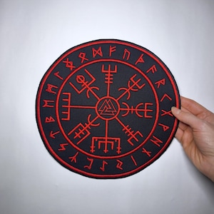 Parche bordado del manuscrito de Valknut Huld, color personalizado, parche grande termoadhesivo para la espalda.