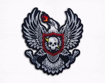 Eagle Skull Back Patch – 13.5" in Large Iron On Embroidered Patch