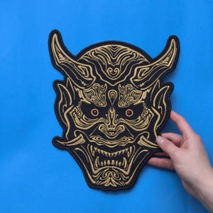Large Gold Hannya Mask Embroidered Iron-on Patch