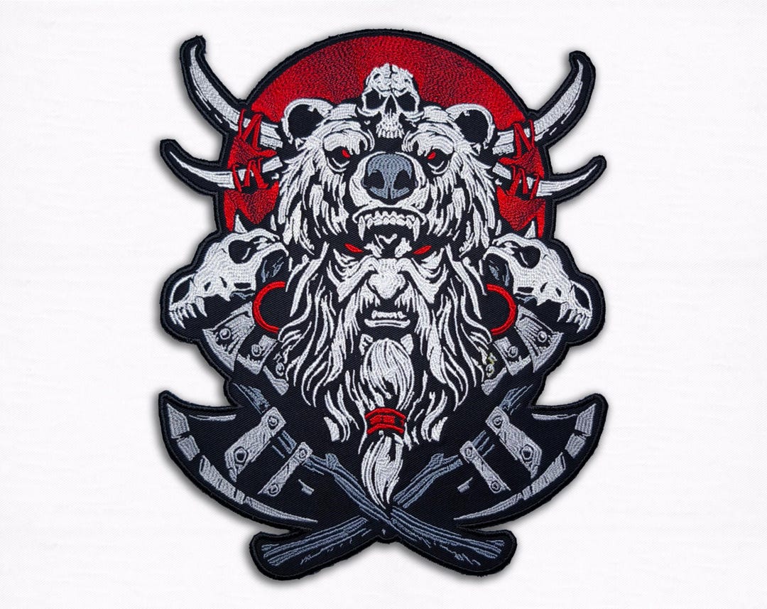 Viking Berserker Bear Back Patch – 13" in Large Norse Skull Iron on ...