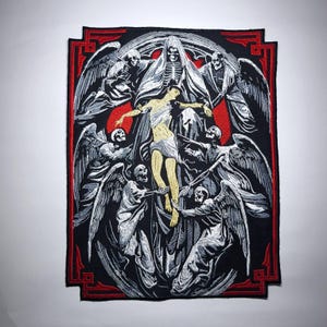 Reaper’s Door 14" Gothic Embroidered Back Patch – Iron-On / Sew-On Jacket & Biker Vest Applique