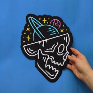 Skull Space Embroidered Patch: Iron-on Jacket Back Patch