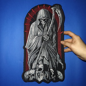 Grim Reaper Embroidered Back Patch: Goth Cottagecore Skull Patches