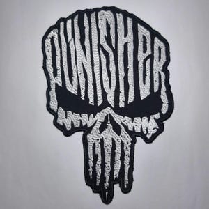 Punisher Skull Patch: Large Embroidered Iron-On Back Patch