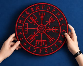 Valknut Huld Manuscript Embroidered Patch, Custom color, Large Iron-on Back Patch