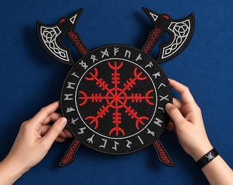 Aegishjalmur Viking Axe Back Patch –12.5" in Norse Iron On