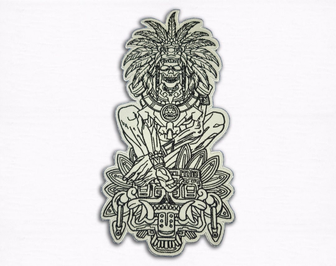 Aztec Skeleton Back Patch – Tribal Iron on Embroidered Patch (12.5
