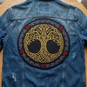 Tree of Life Celtic Knot Large Back Embroidered - 13" in Iron Sew Jacket Vest