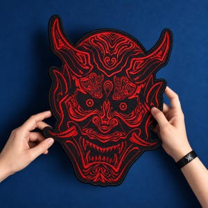 Hannya Mask Back Patch – Japanese Oni Demon Gothic Embroidered Applique (11"-14")