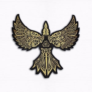 Odin Valknut Raven Embroidered Back Patch – 12" in Viking / Norse Jacket Applique Iron-On