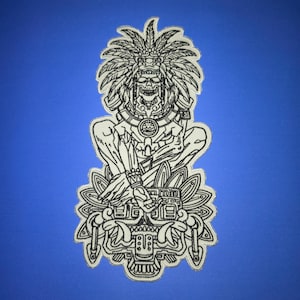 Aztec Skeleton Embroidered Patch: Iron-On Jacket Applique