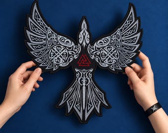 Odin Raven Valknut Back Patch – 12.5" in Norse Iron On