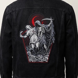 Grim Reaper Back Patch: Large Embroidered Skull Horror Biker Jacket Applique