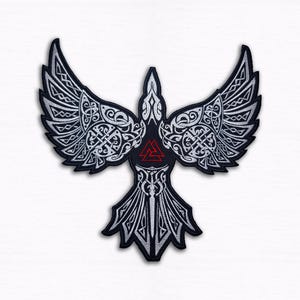 Odin Raven Valknut Ryggmärke – 30 cm i nordisk strykning