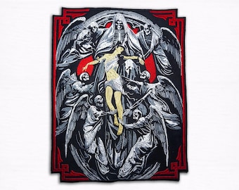 Naszywka z haftem „Reaper's Door” na plecach – 14 cali w gotyckiej kurtce z aplikacją