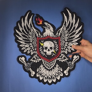 Large Eagle Skull Embroidered Iron-On Back Patch