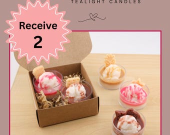 2 Pack Gift Set  •  Mini Ice Cream Scoop Cup Tealight Candles • Hand‑Poured Dessert Favor