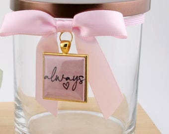 Customizable EMPTY Storage Jar Gift • Personalized Charm • Keepsake • Choose Bow Color • Charm Color • Birthday Wedding Teacher Mother’s Day