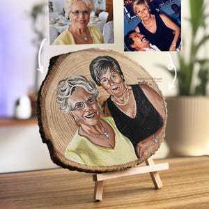 MEMORIAL: Combine Family Members from Separate Photos | Memorial Portrait on Wood Slice | Custom Hand Painted Personalized Sympathy Gift