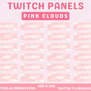 50 Pink Clouds Panels for Twitch - Streamer, Cute, Sunset, Pretty and Pink, Vaporwave, Kawaii, Sparkle