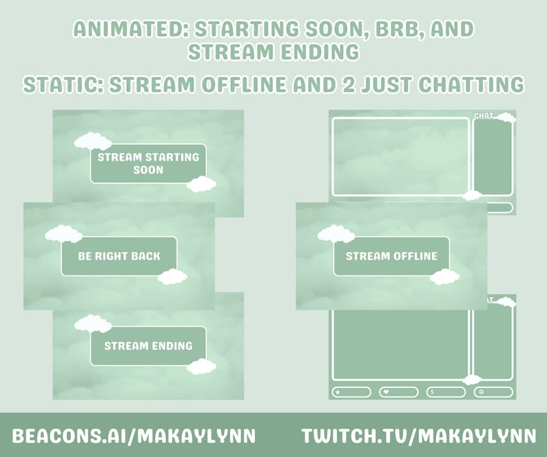 Animated Green Clouds Twitch Overlays and Scenes - Stream Starting, BRB ...