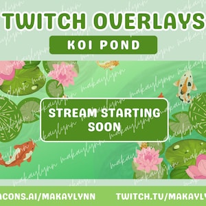 Animated Koi Pond Twitch Overlays and Scenes - Stream Starting, Be Right Back, Stream Ending, Stream Offline, Just Chatting, Webcam Border