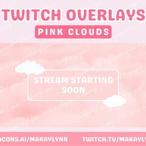 Animated Pink Cloud Twitch Overlays and Scenes - Stream Starting, Be Right Back, Stream Ending, Stream Offline, Just Chatting, Webcam Border