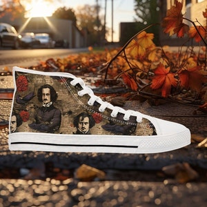 High Tops with Edgar Allen Poe, Womens High Tops with Poe Poems, Womens Gothic Sneakers, Poe Sneakers, Poem High Top