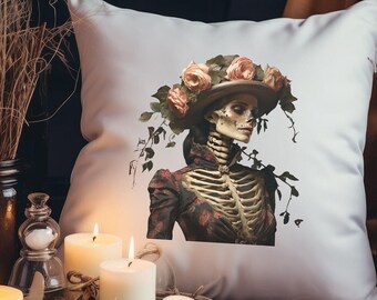 Gothic Pillow, Gothic Skeleton Pillow, Gothic Decor, Classy Horror Pillow, Gothic Throw Pillow, Halloween Decor, Halloween Pillow