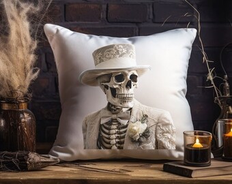 Gothic Decorative Pillow, Gothic Skeleton Pillow, Gothic Decor, Classy Horror Pillow, Gothic Throw Pillow, Halloween Decor, Halloween Pillow