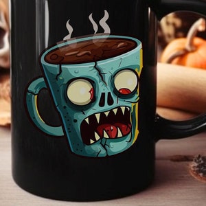 Zombie Black Coffee Mug, Coffee Mug with Zombies, Coffee Cup for Horror Fans, Coffee Cup with Zombies