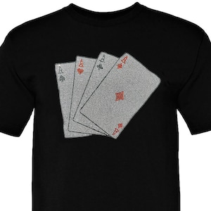 Maglietta da uomo con strass Ace Bling / Maglietta con carta reale Book of Aces / Maglietta grafica Family of Aces / Maglietta con strass All Ace Card